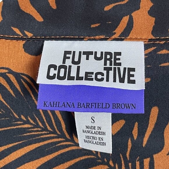 Future Collective Kahlana Barfield Brown Blouse‎ Black Brown  Palm S Satin - Picture 5 of 6